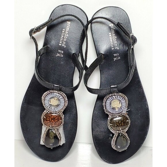 PRIMADONNA COLLECTION WOMEN SANDALS SIZE EURO 38 NEW IN BOX BLACK W/ BEADS 99010 - Picture 4 of 12